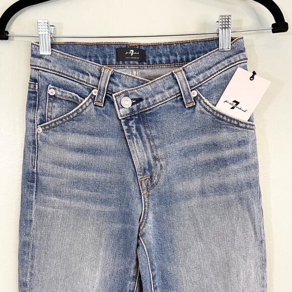 7 For All Mankind Jeans Women 23 Blue Denim Crossover Skinny Retro Mid Rise NWT - Picture 3 of 10